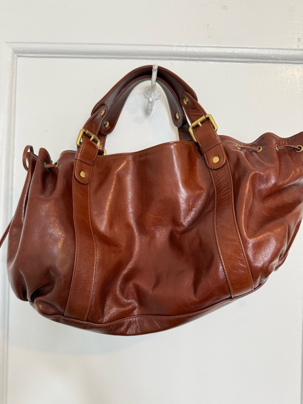 Gerard Darel Brown Leather Drawstring Tote Bag